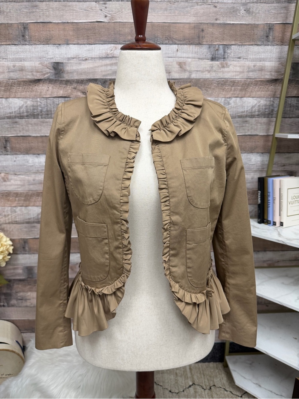 J Crew Tan Ruffle Chino Jacket 8